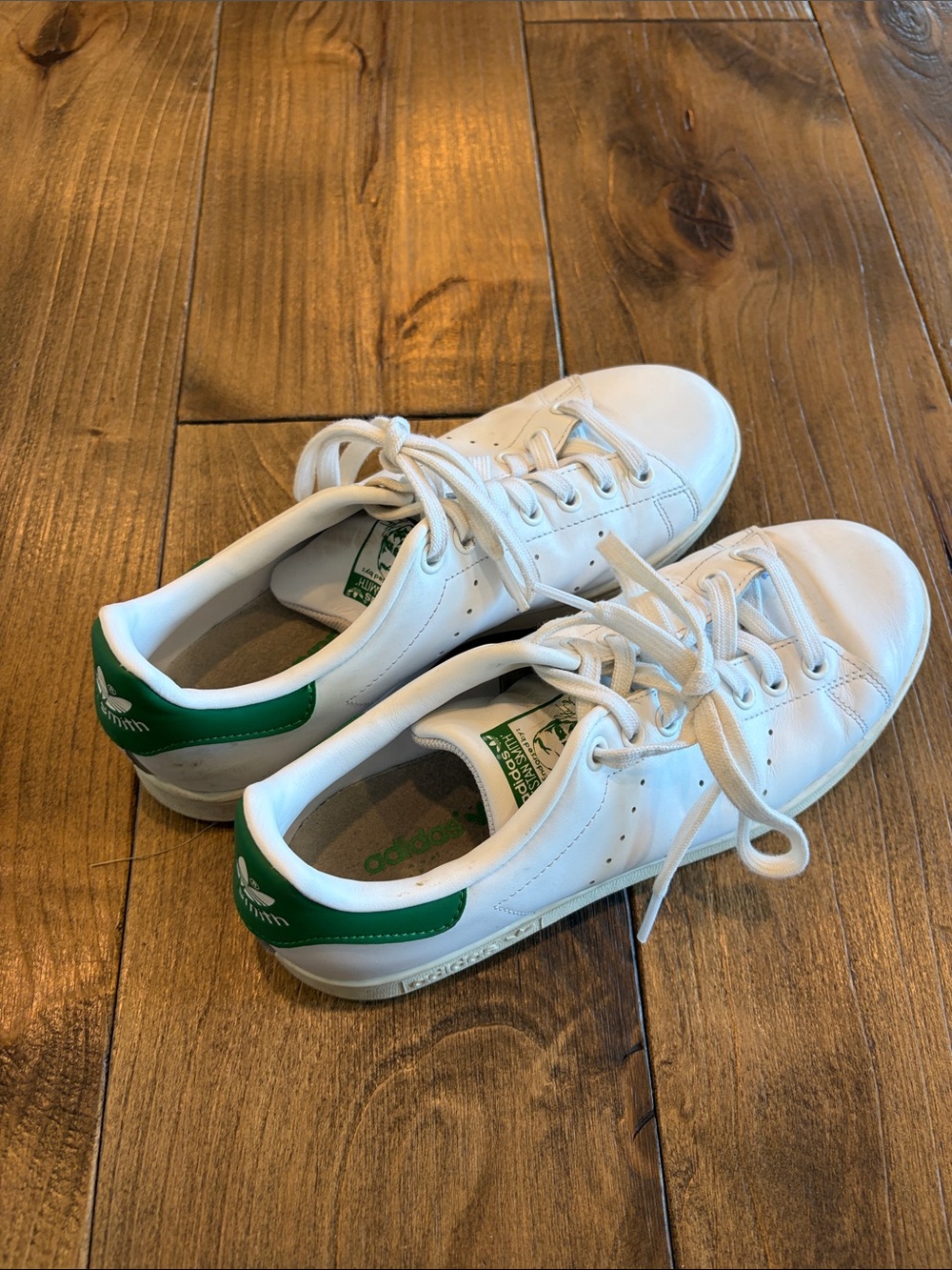 adidas White Sneakers with Green Heel Patch